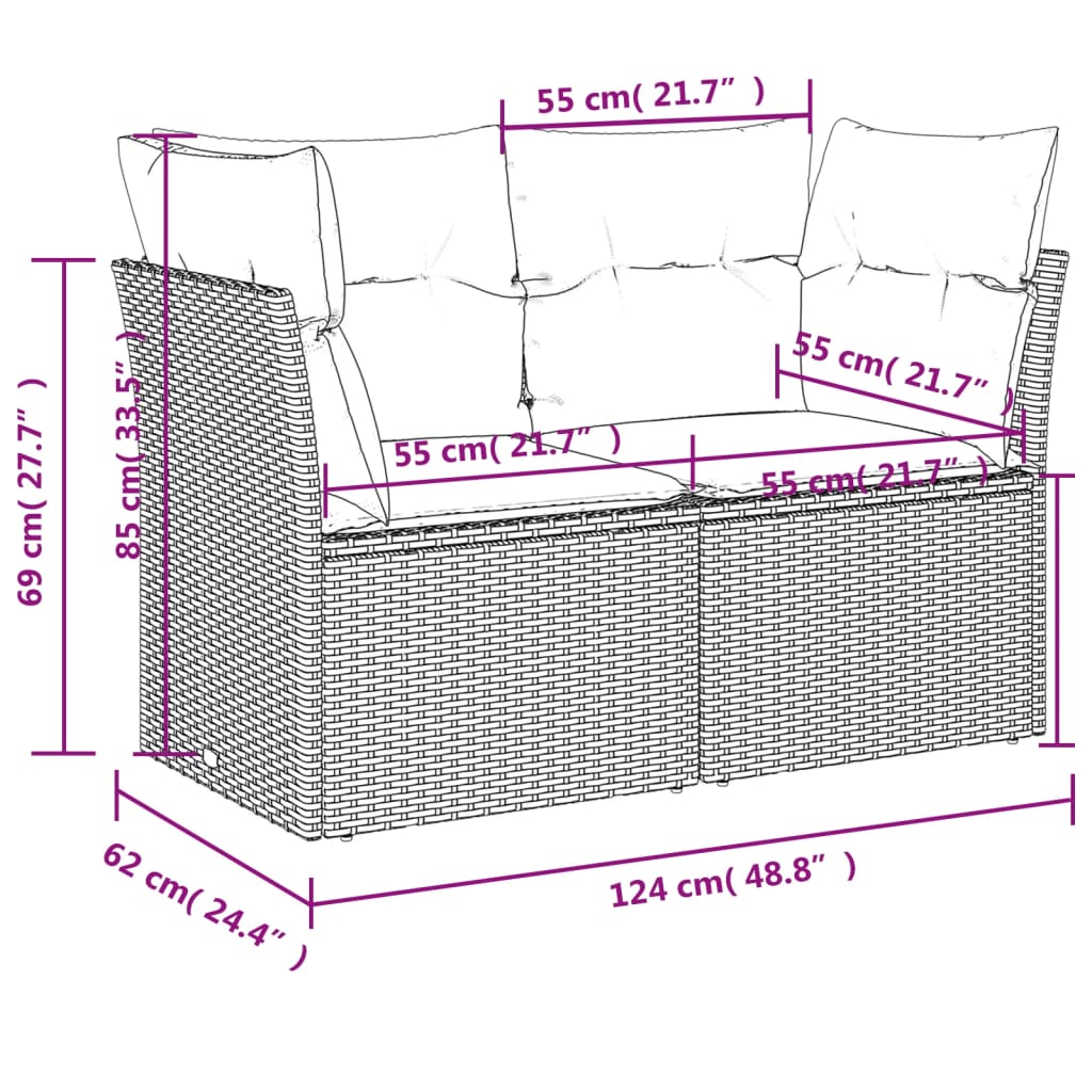 Garden sofa with cushions 2-seater beige poly rattan