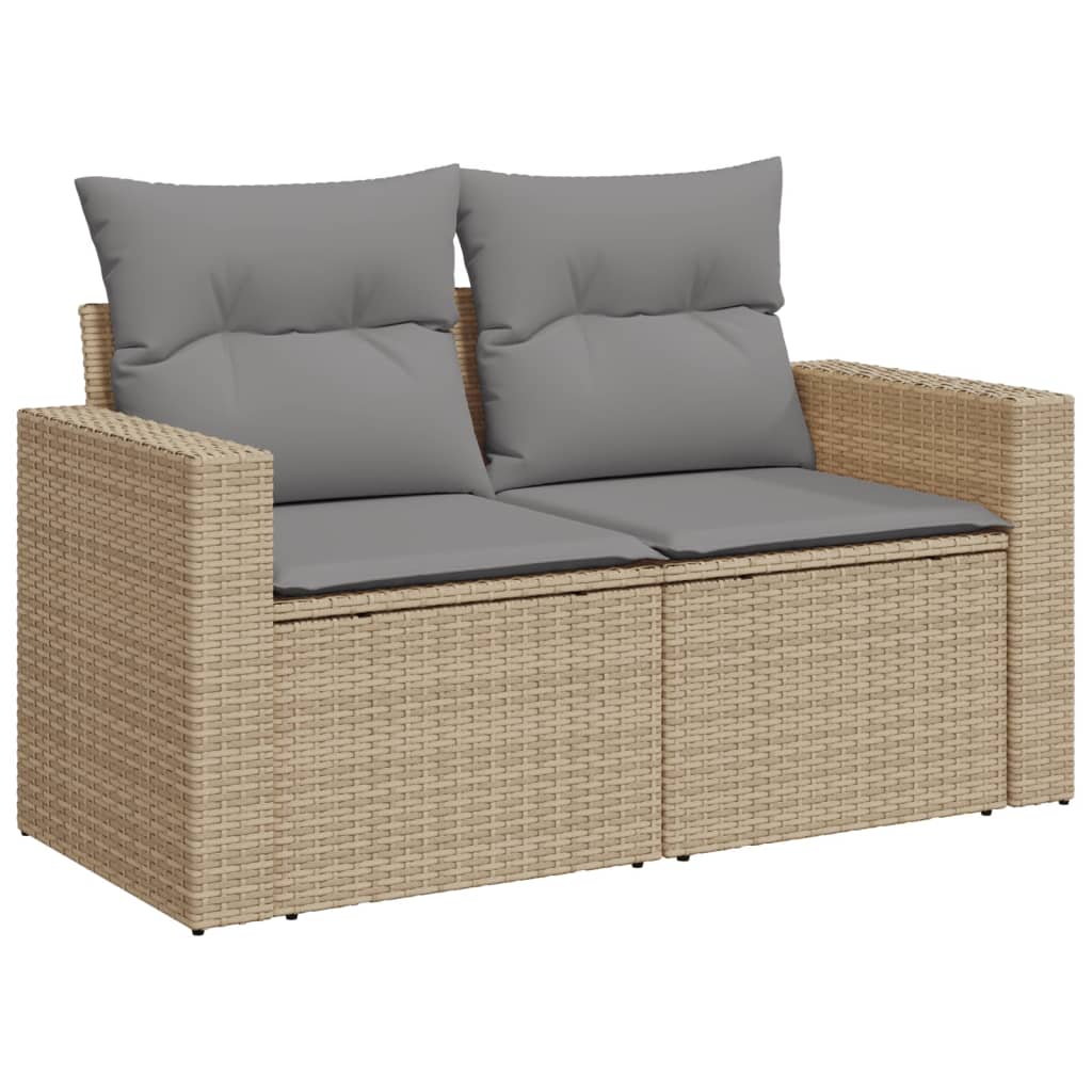 Garden sofa with cushions 2-seater beige poly rattan
