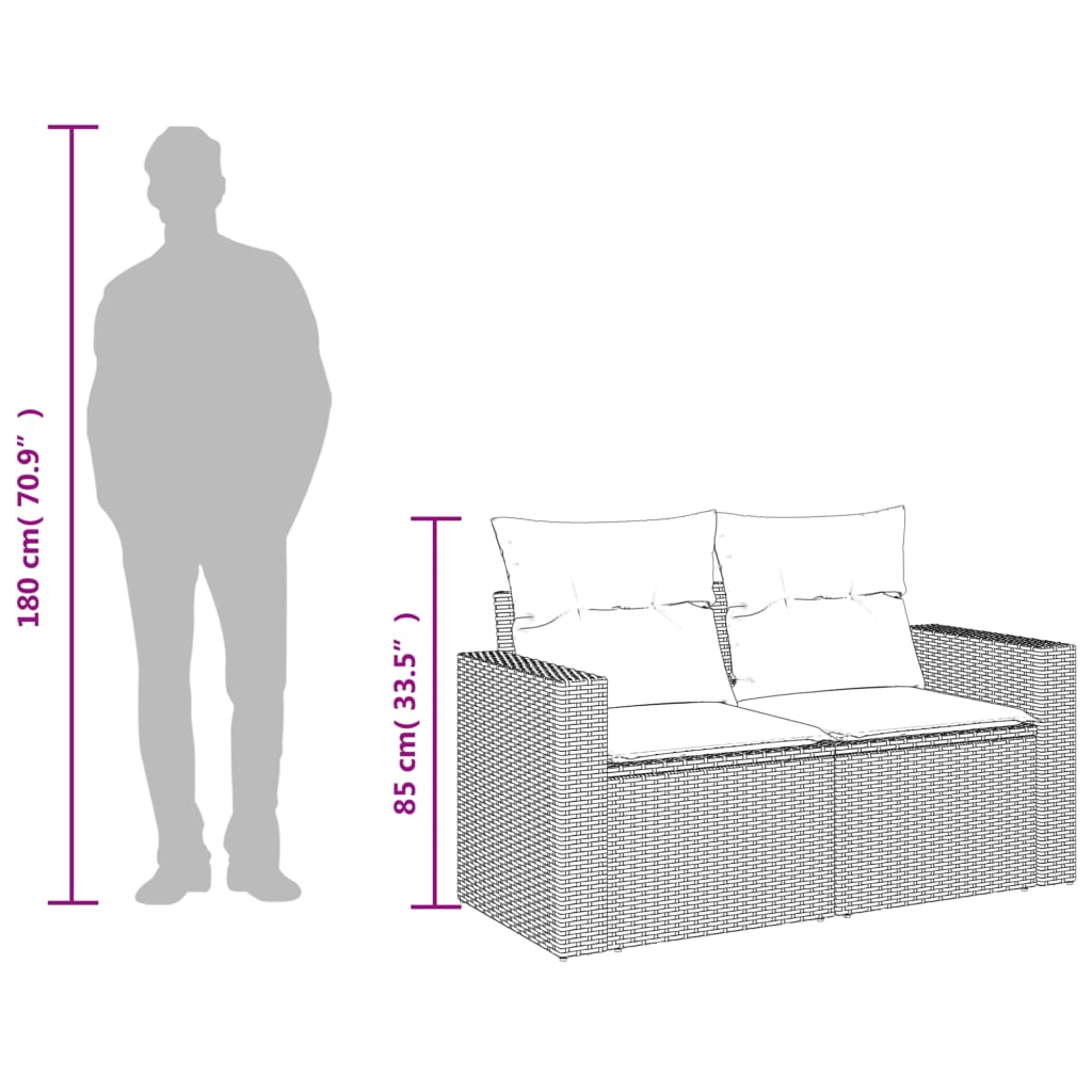Garden sofa with cushions 2-seater beige poly rattan