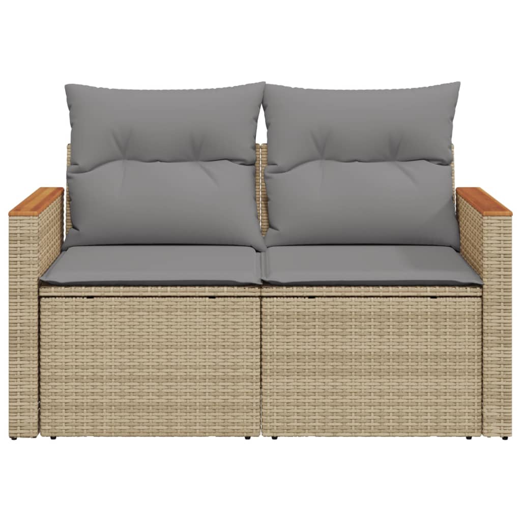 Garden sofa with cushions 2-seater beige poly rattan