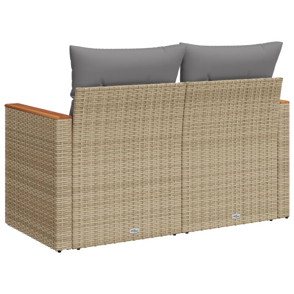 Garden sofa with cushions 2-seater beige poly rattan