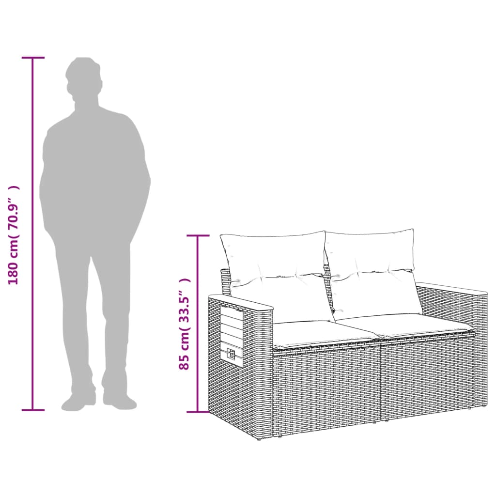 Garden sofa with cushions 2-seater beige poly rattan