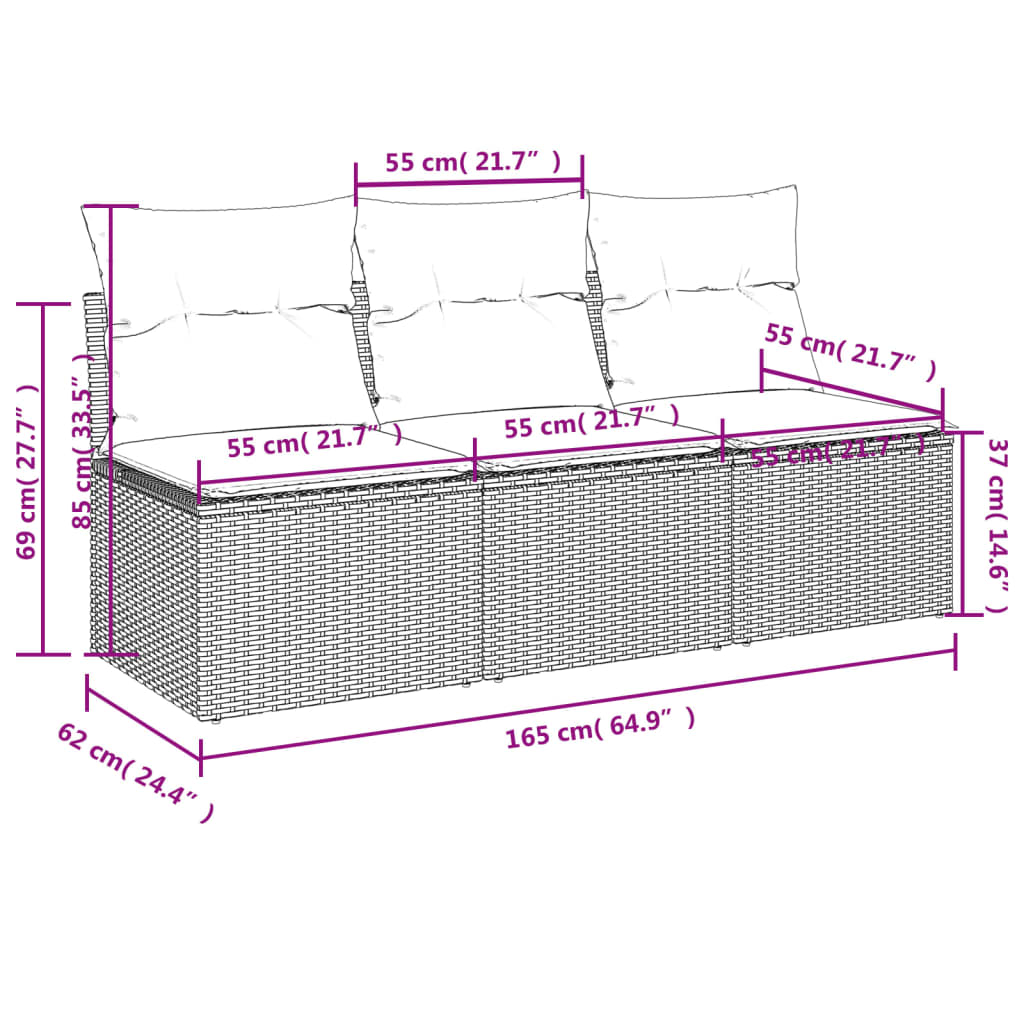Garden sofa with cushions 3-seater beige poly rattan