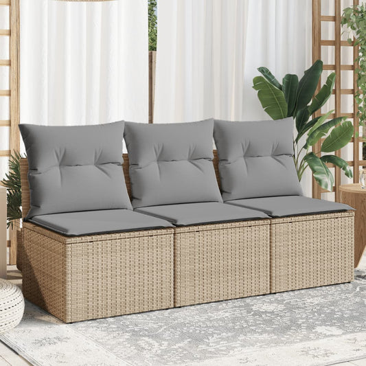 Garden sofa with cushions 3-seater beige poly rattan