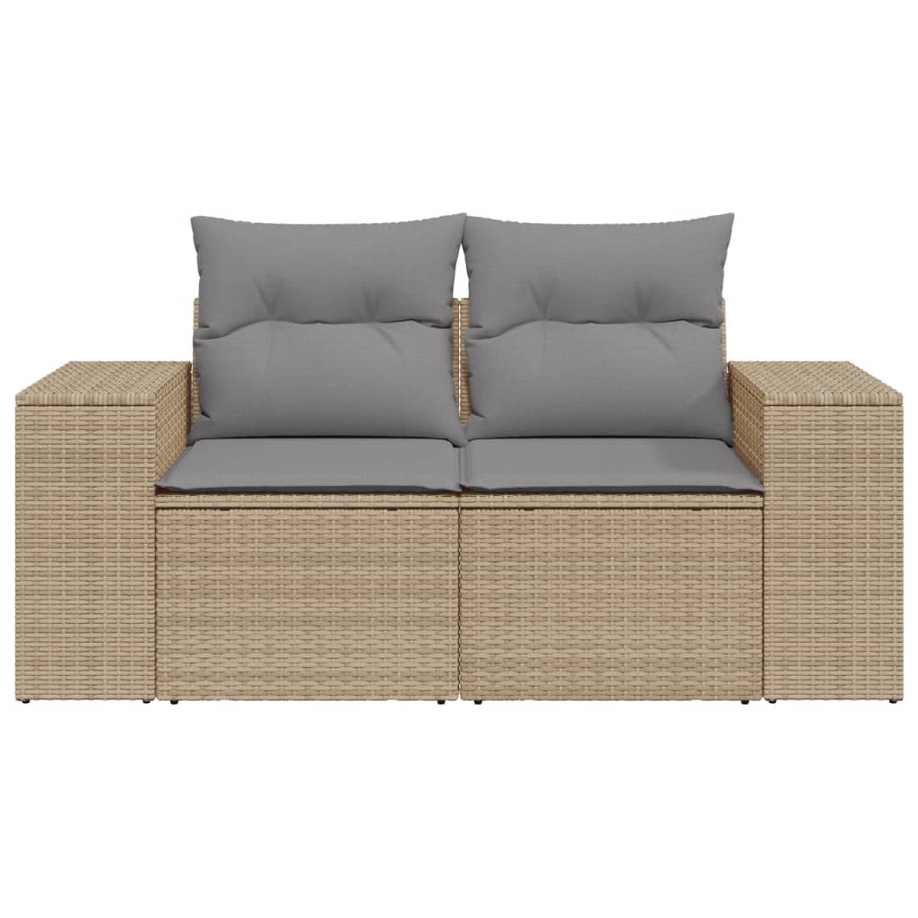 Garden sofa with cushions 2-seater beige poly rattan