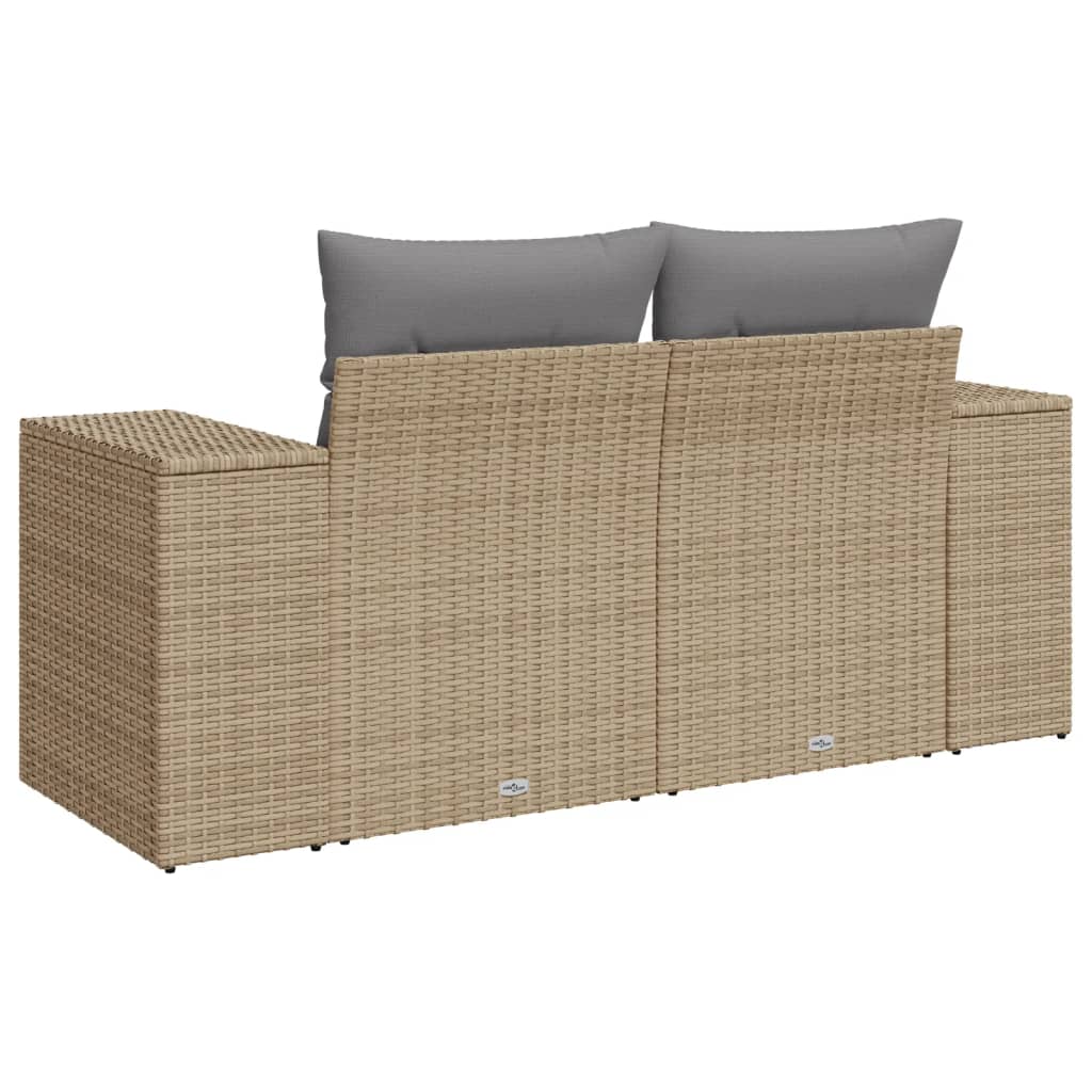 Garden sofa with cushions 2-seater beige poly rattan