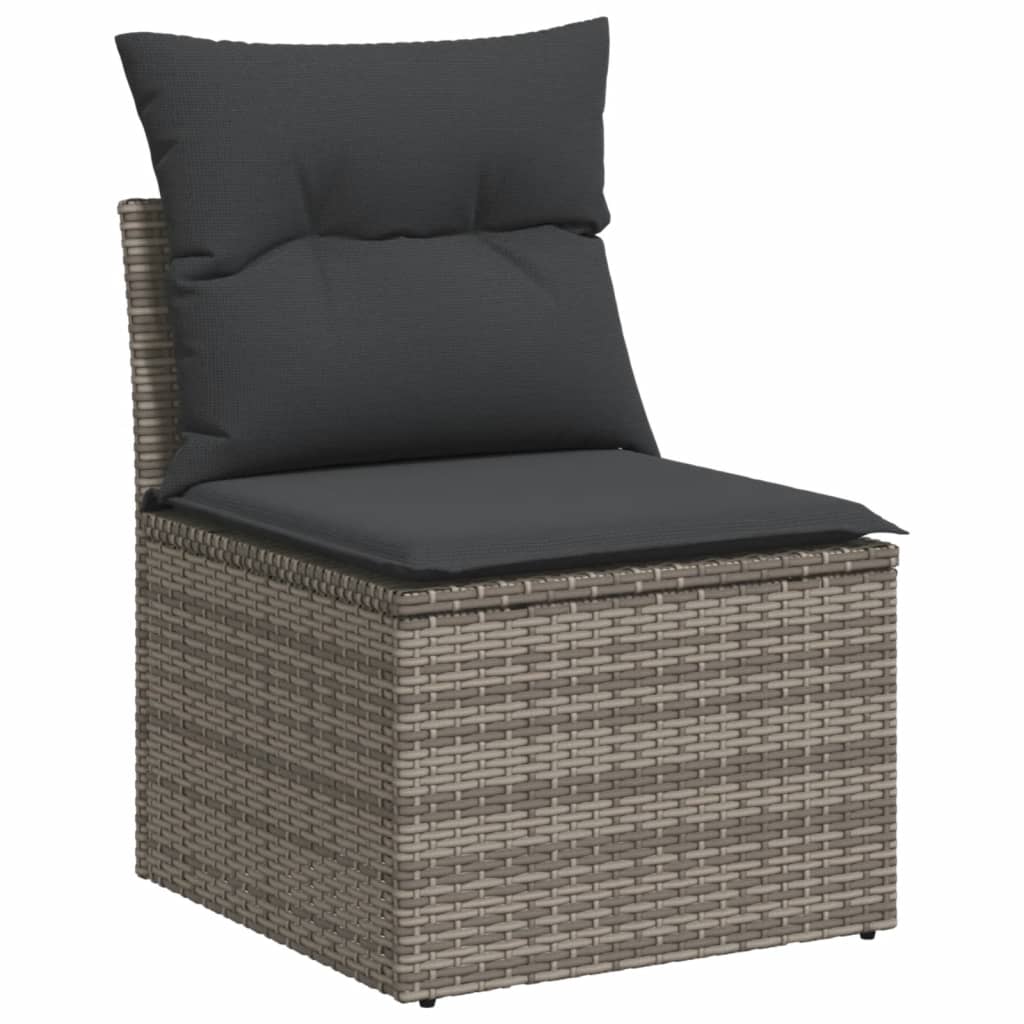 Garden sofa without armrests with gray poly rattan cushions