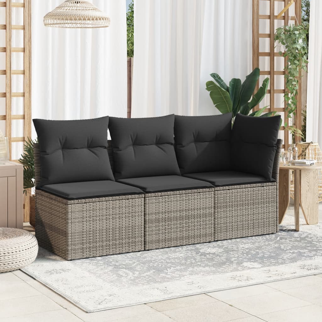 Garden sofa without armrests with gray poly rattan cushions