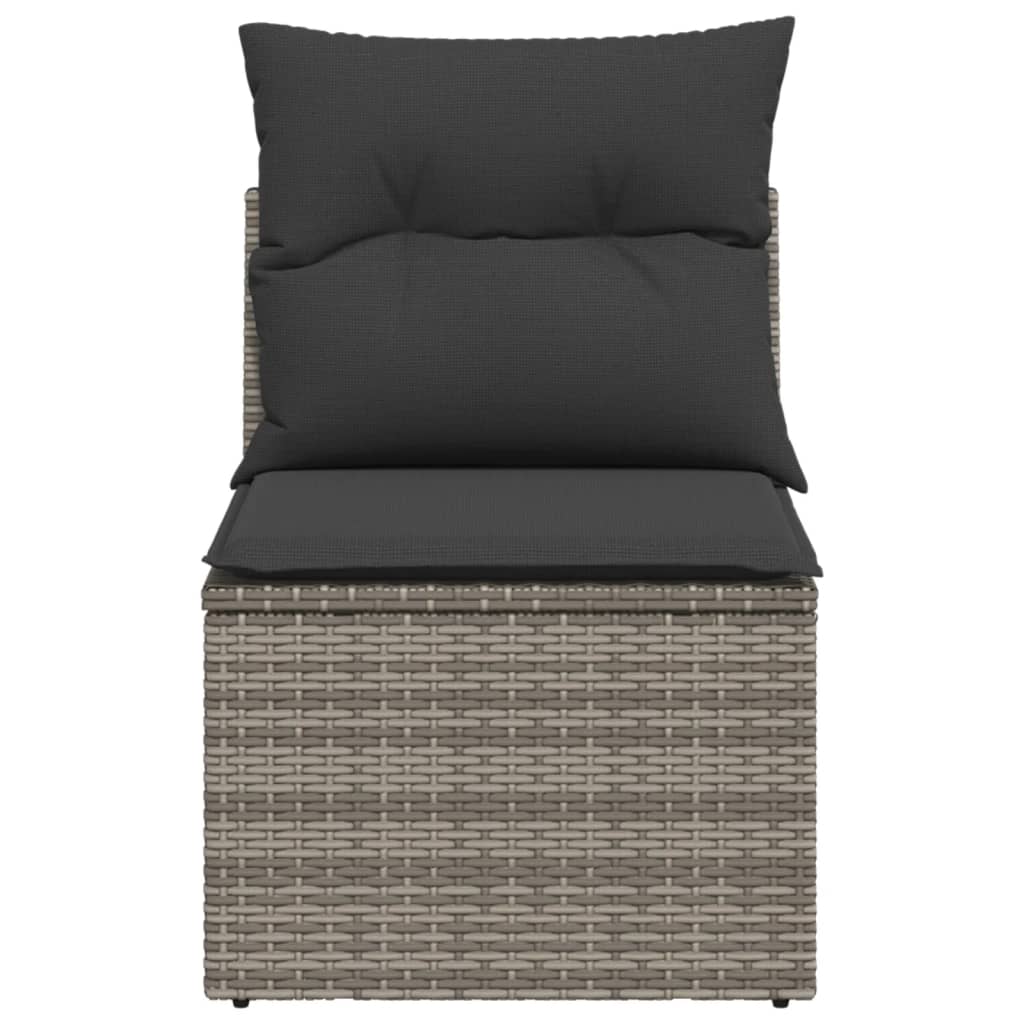 Garden sofa without armrests with gray poly rattan cushions