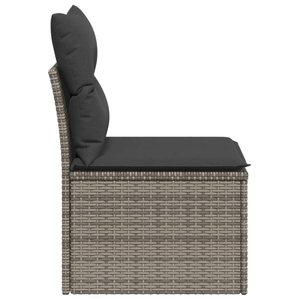 Garden sofa without armrests with gray poly rattan cushions