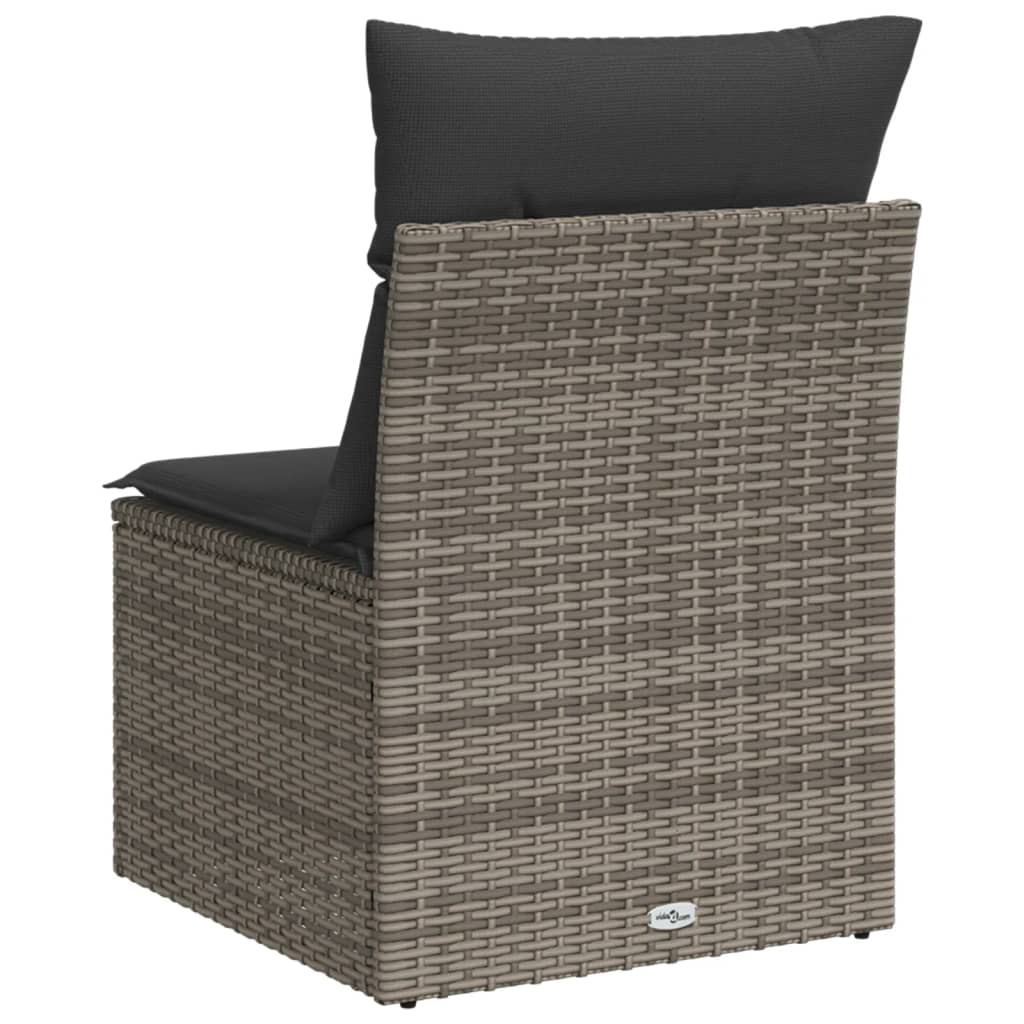 Garden sofa without armrests with gray poly rattan cushions