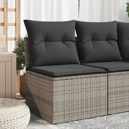 Garden sofa without armrests with gray poly rattan cushions