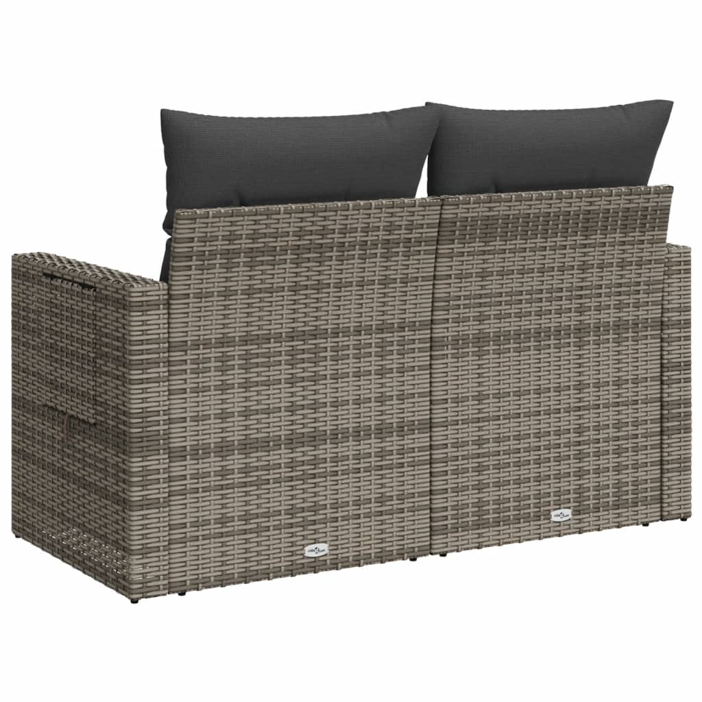 Garden sofa 2 seater with cushions gray poly rattan