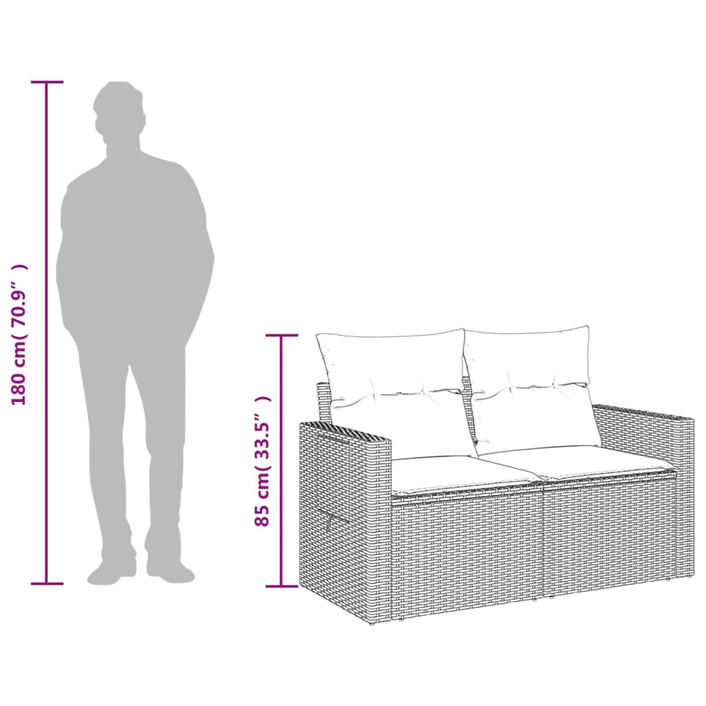 Garden sofa 2 seater with cushions gray poly rattan