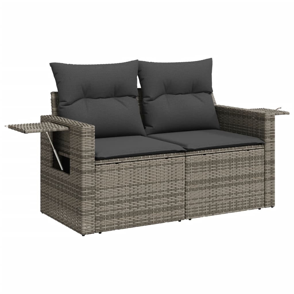 Garden sofa 2 seater with cushions gray poly rattan