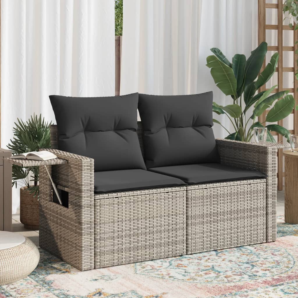 Garden sofa 2 seater with cushions gray poly rattan
