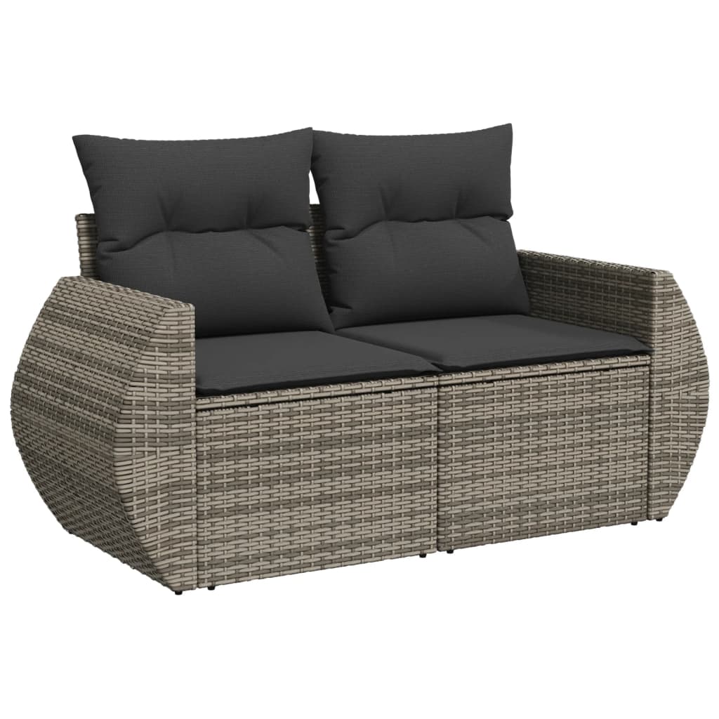Garden sofa 2 seater with cushions gray poly rattan