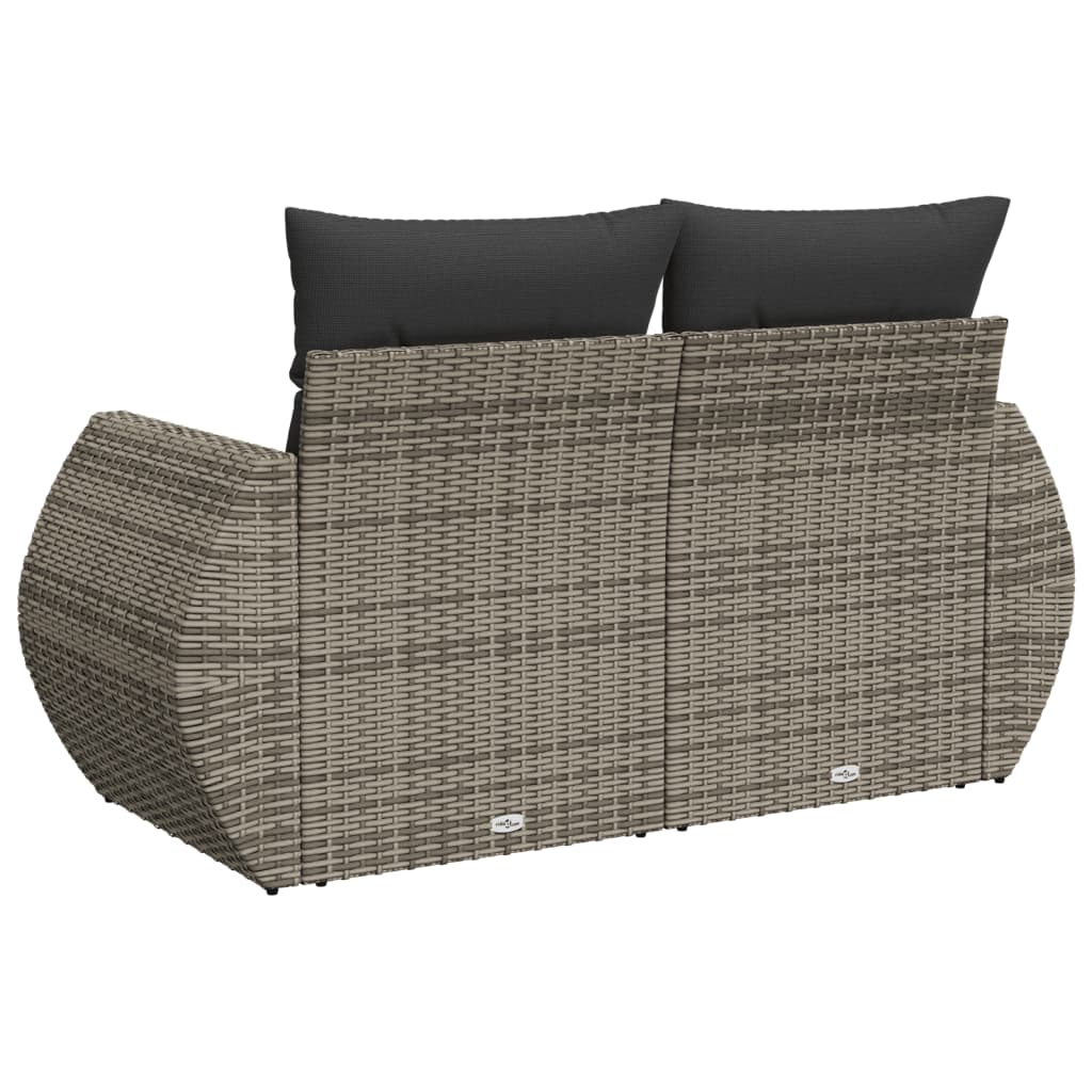 Garden sofa 2 seater with cushions gray poly rattan