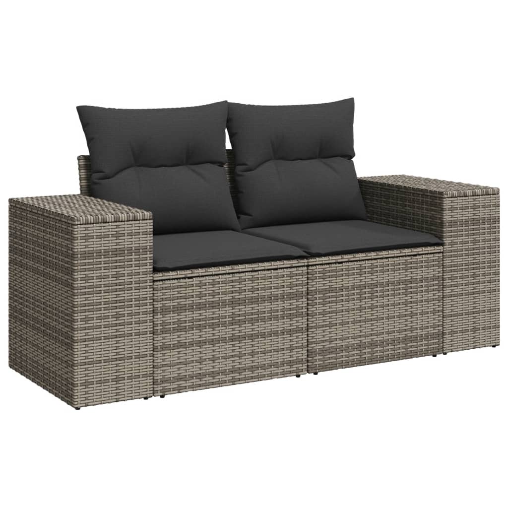 Garden sofa 2 seater with cushions gray poly rattan