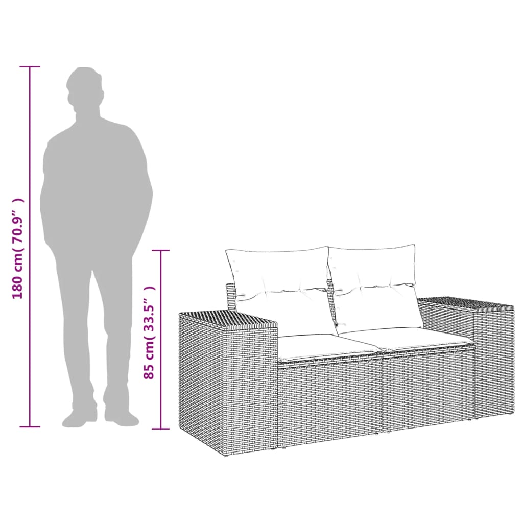 Garden sofa 2 seater with cushions gray poly rattan