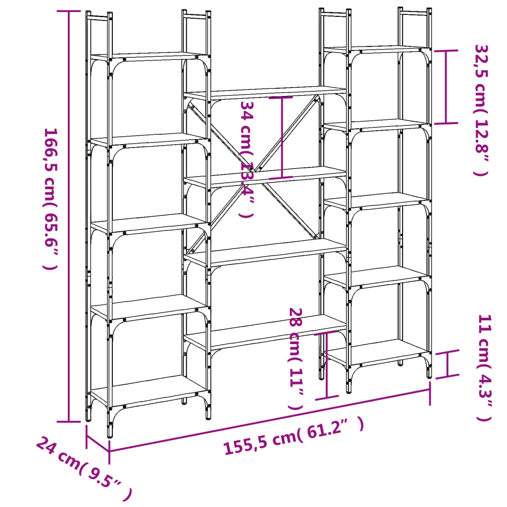 Bookcase brown oak look 155.5x24x166.5 cm wood material