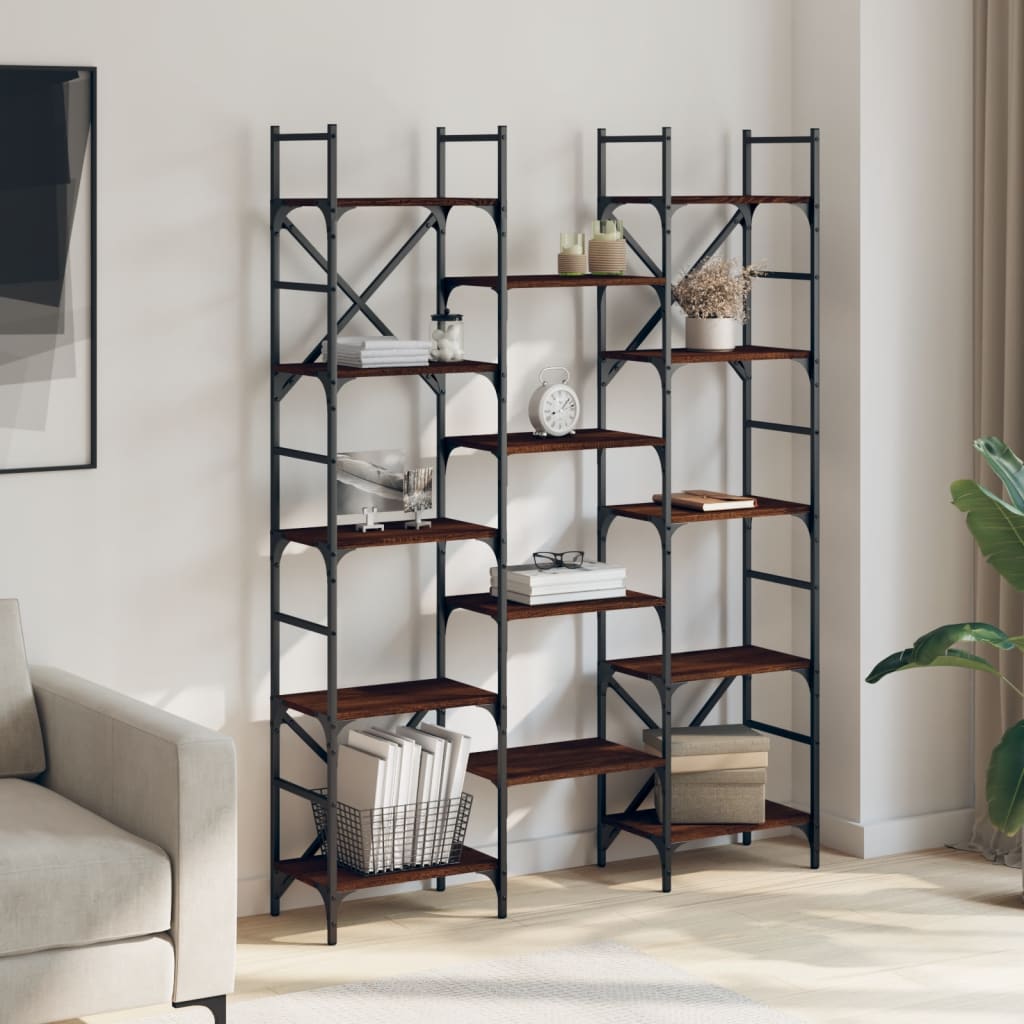 Bibliothèque aspect chêne brun 127,5x28,5x172,5cm matériau bois