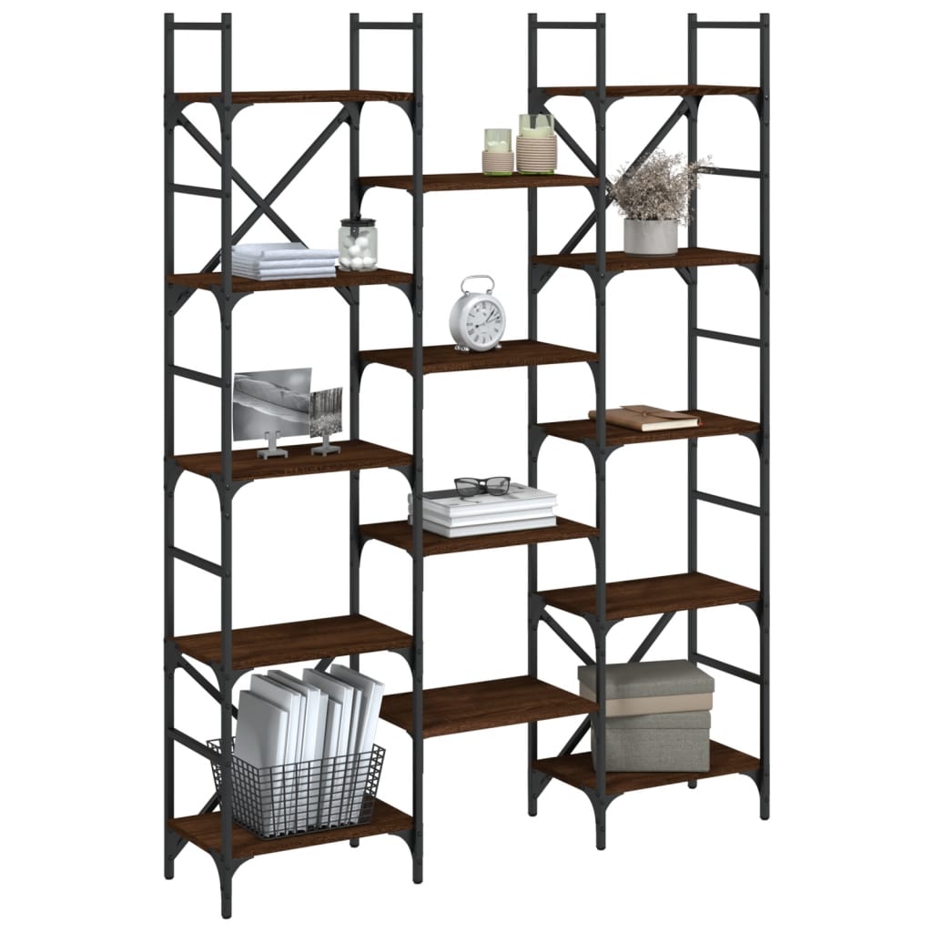 Bibliothèque aspect chêne brun 127,5x28,5x172,5cm matériau bois