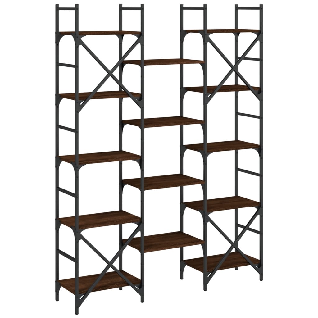 Bibliothèque aspect chêne brun 127,5x28,5x172,5cm matériau bois