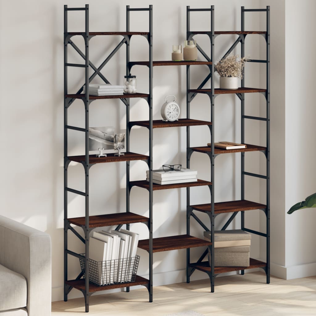 Bibliothèque aspect chêne brun 127,5x28,5x172,5cm matériau bois