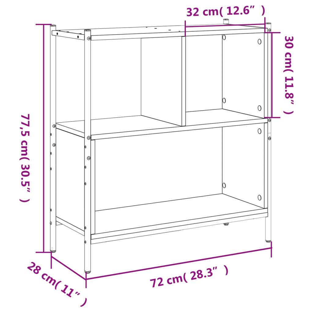 Bibliothèque aspect chêne brun 72x28x77,5 cm matériau bois