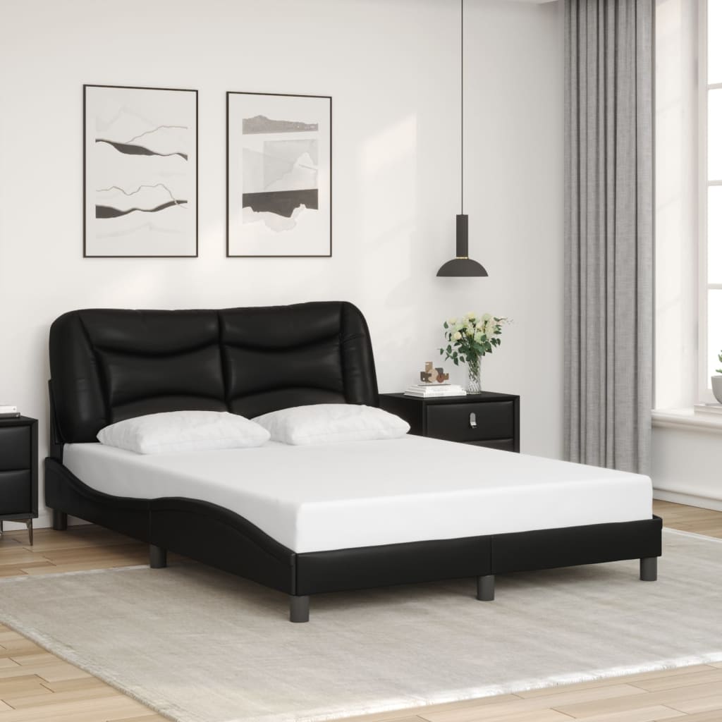 Bettgestell ohne Matratze "Hvar" Schwarz 140x190 cm Kunstleder