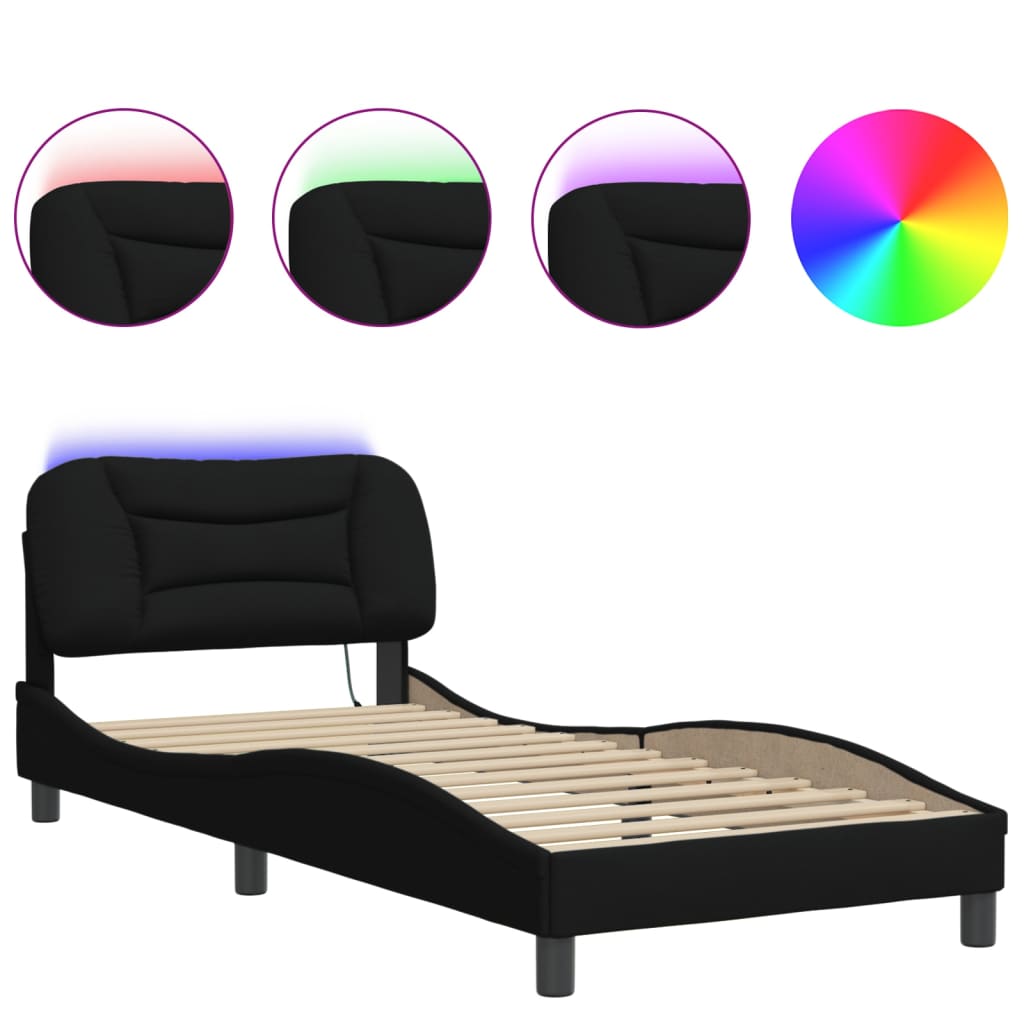 Bettgestell mit LED ohne Matratze "Hvar" Schwarz 80x200 cm Stoff
