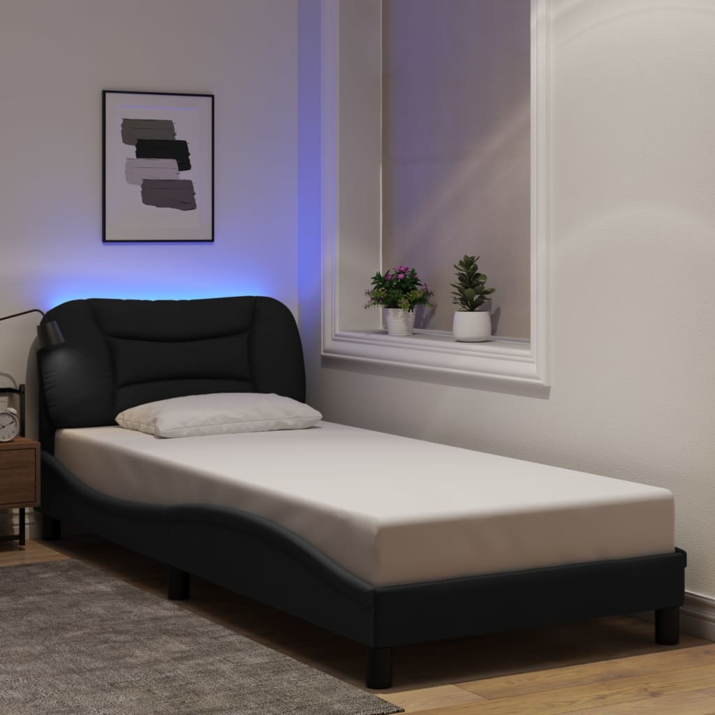 Bettgestell mit LED ohne Matratze "Hvar" Schwarz 80x200 cm Stoff