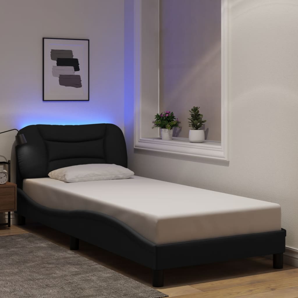 Bettgestell mit LED ohne Matratze "Hvar" Schwarz 90x190 cm Stoff