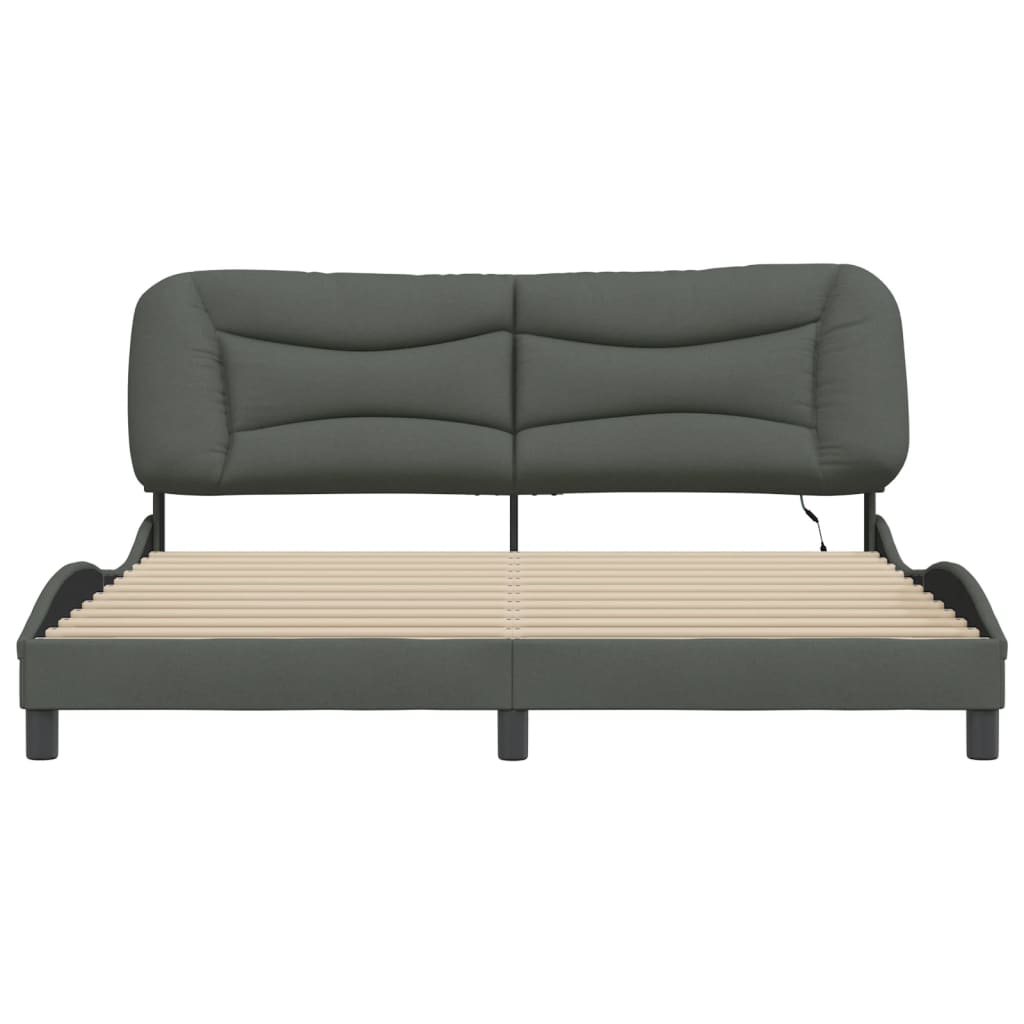 Bettgestell mit LED ohne Matratze "Hvar" Dunkelgrau 180x200 cm Stoff