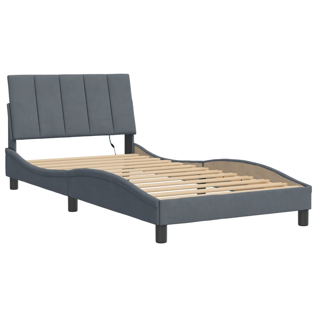 Bettgestell mit LED ohne Matratze "Hanko" Dunkelgrau 100x200 cm Samt