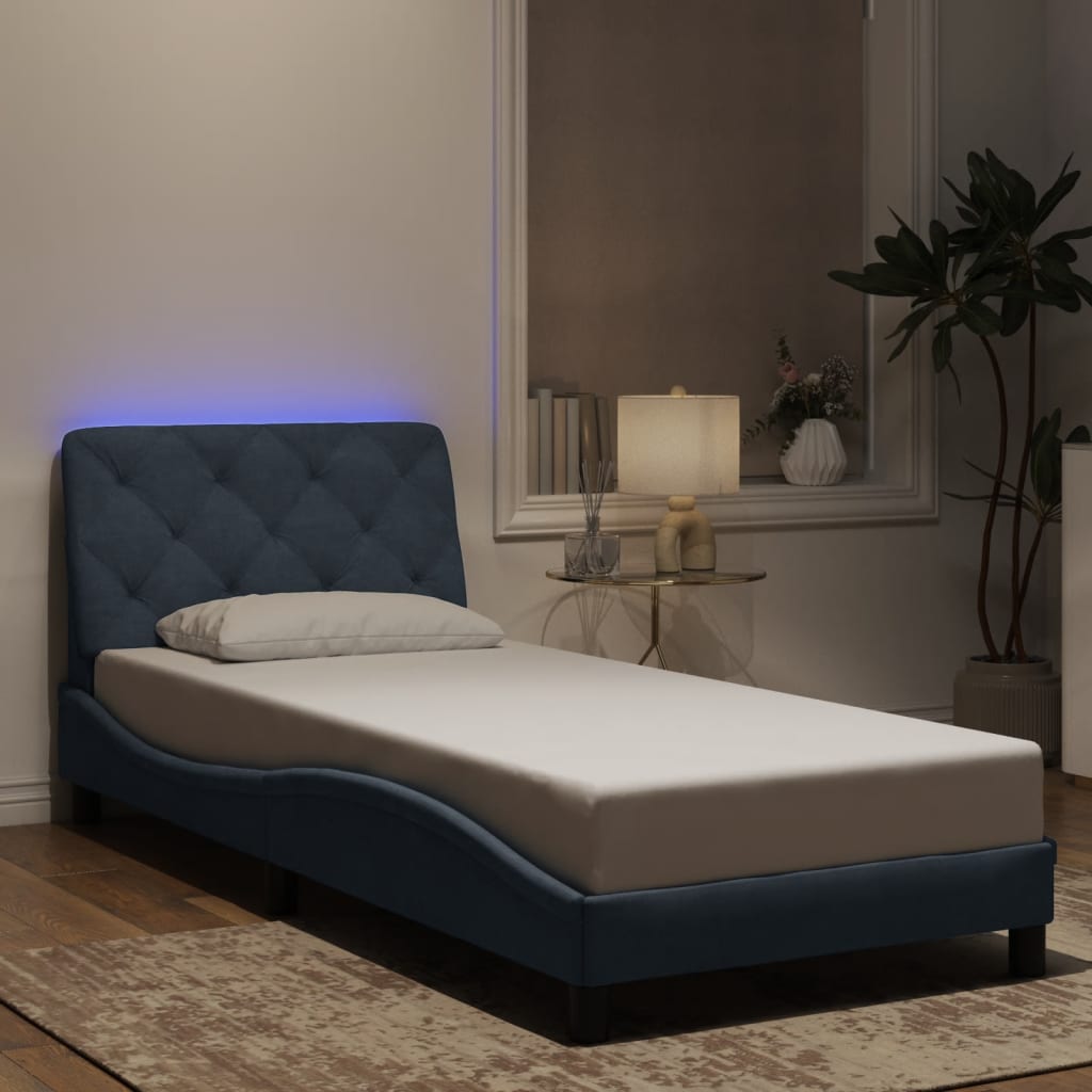 Bettgestell mit LED ohne Matratze Dunkelgrau 90x190 cm Samt