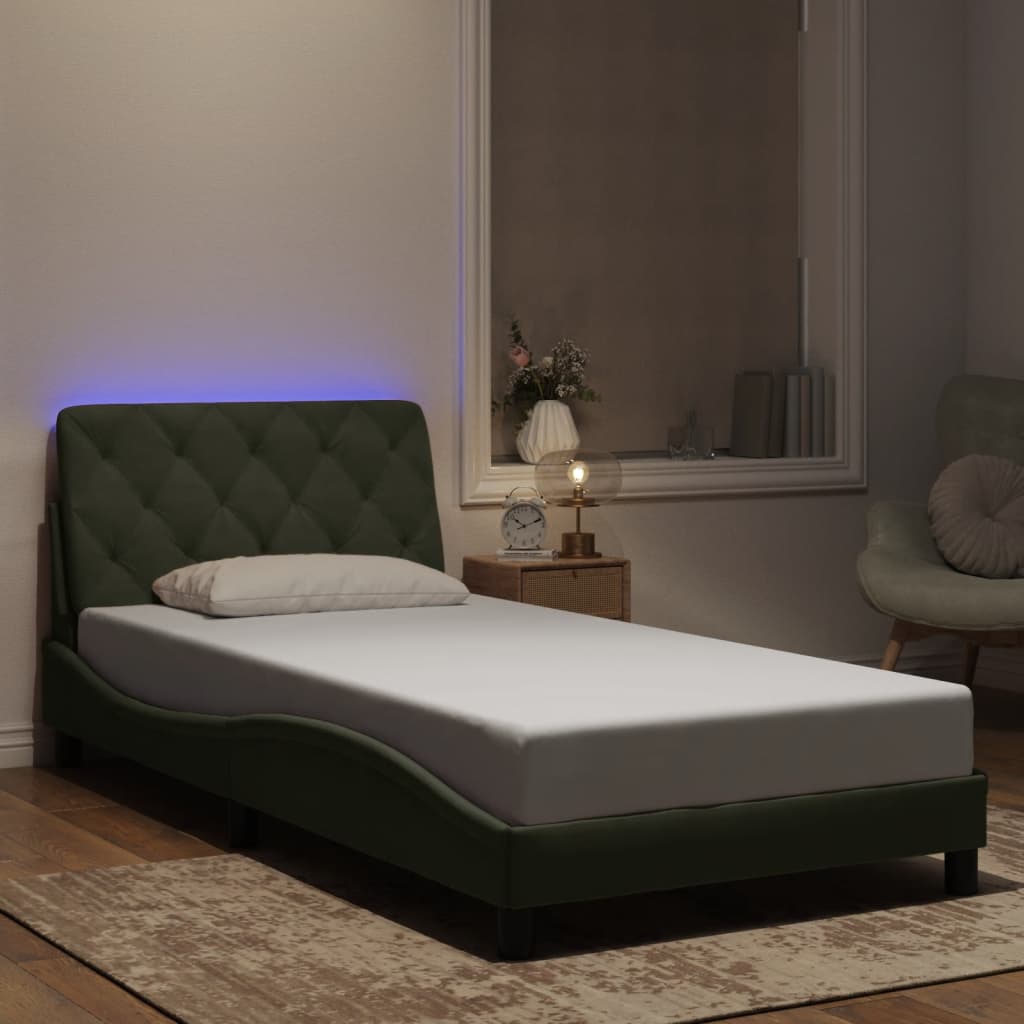 Bettgestell mit LED ohne Matratze Hellgrau 100x200 cm Samt