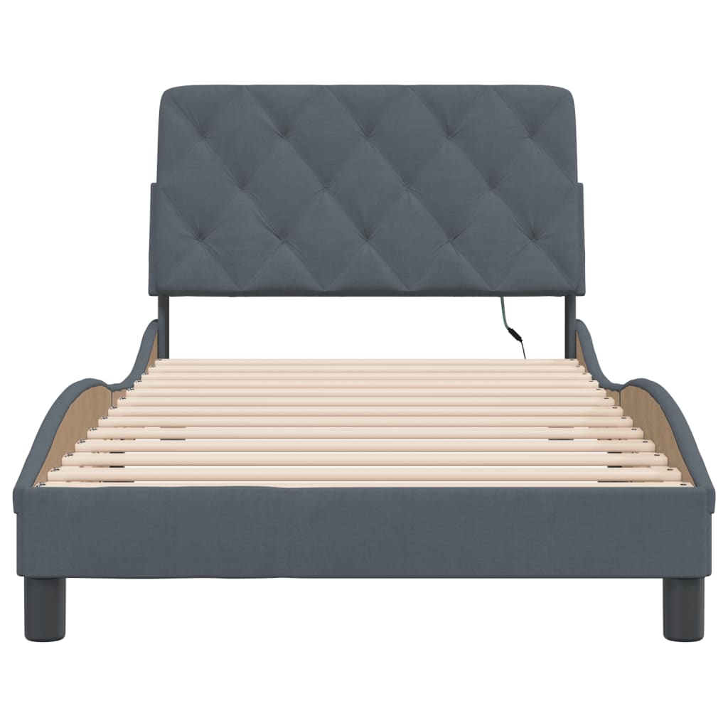 Bettgestell mit LED ohne Matratze Dunkelgrau 100x200 cm Samt