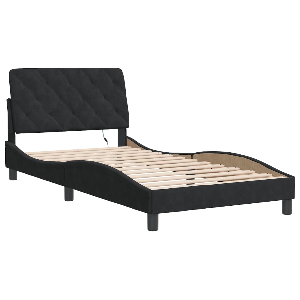 Bettgestell mit LED ohne Matratze Schwarz 100x200 cm Samt