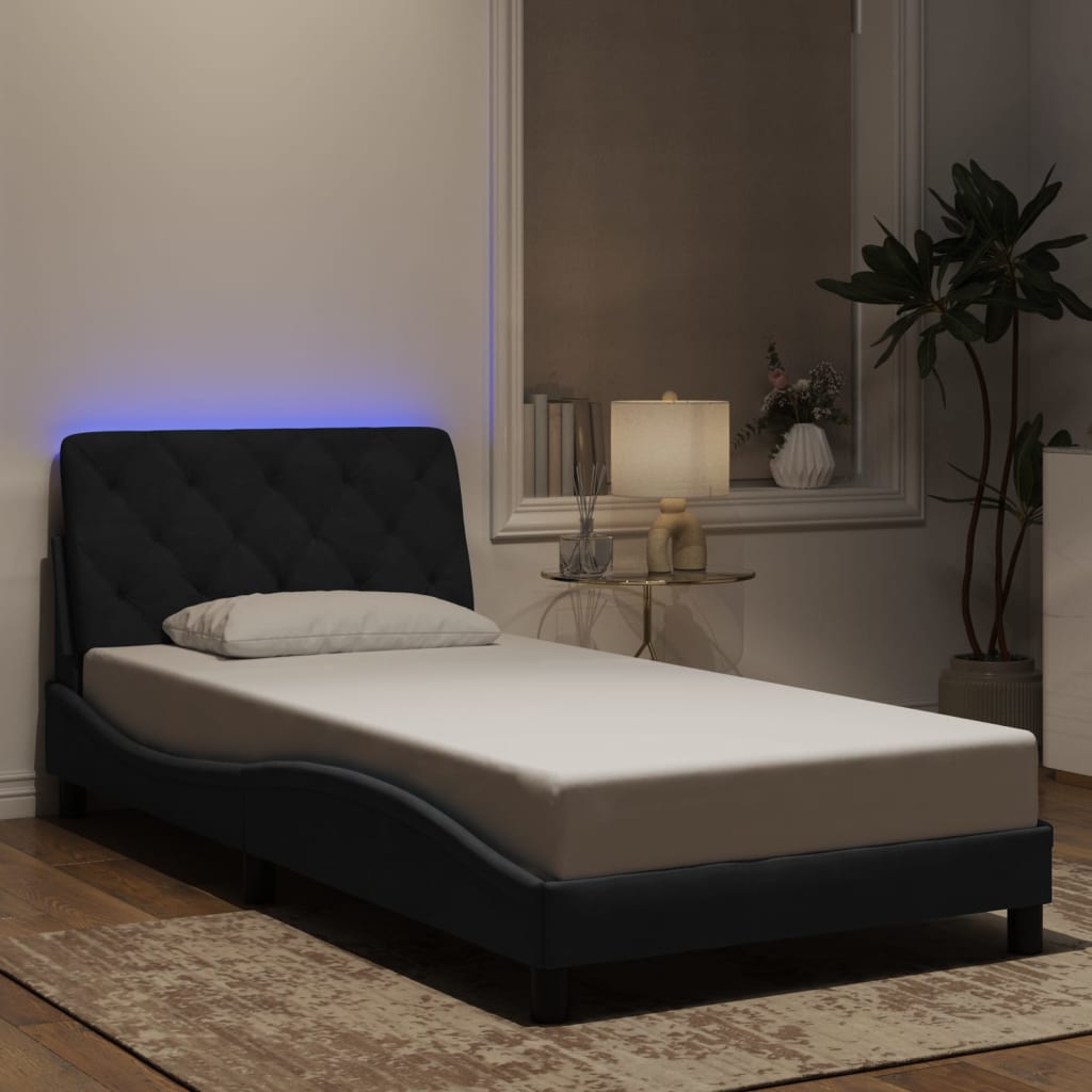 Bettgestell mit LED ohne Matratze Schwarz 100x200 cm Samt
