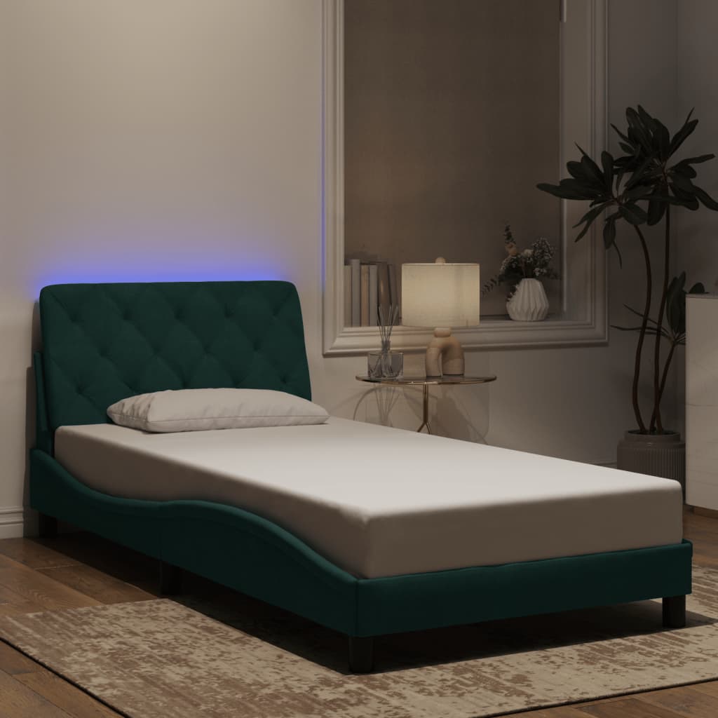 Bettgestell mit LED ohne Matratze Dunkelgrün 100x200 cm Samt