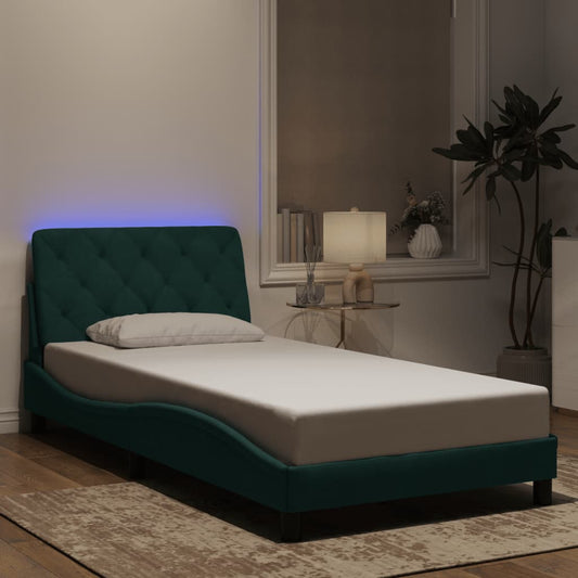 Bettgestell mit LED ohne Matratze Dunkelgrün 100x200 cm Samt