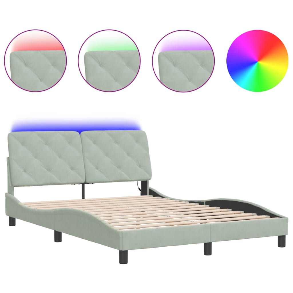 Bettgestell mit LED ohne Matratze Hellgrau 120x200 cm Samt