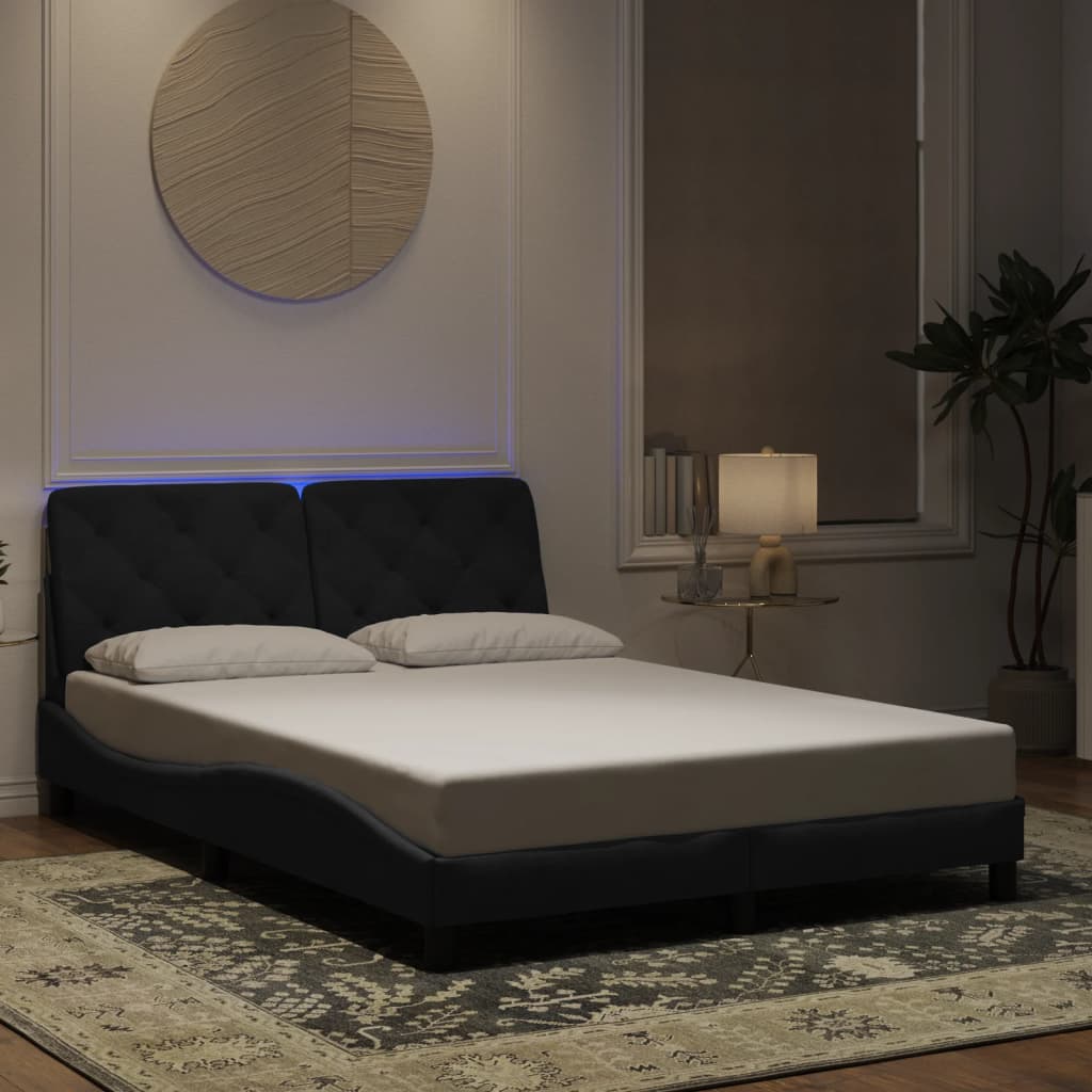 Bettgestell mit LED ohne Matratze Schwarz 120x200 cm Samt