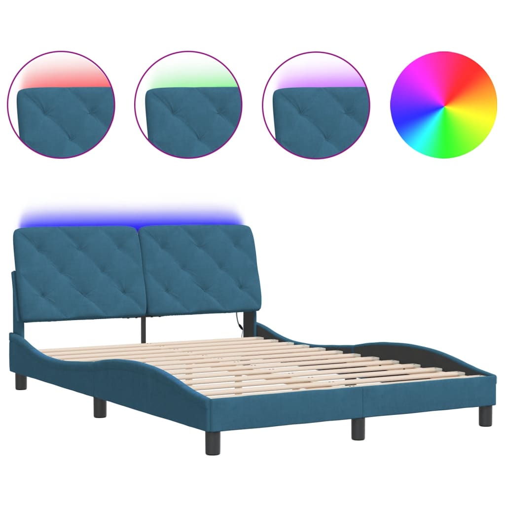 Bettgestell mit LED ohne Matratze Blau 120x200 cm Samt