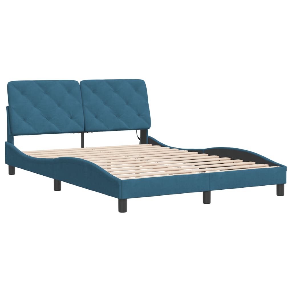 Bettgestell mit LED ohne Matratze Blau 120x200 cm Samt
