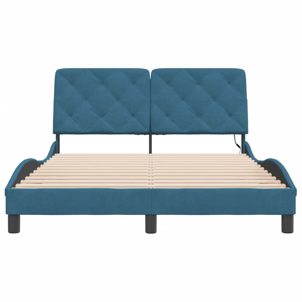 Bettgestell mit LED ohne Matratze Blau 120x200 cm Samt