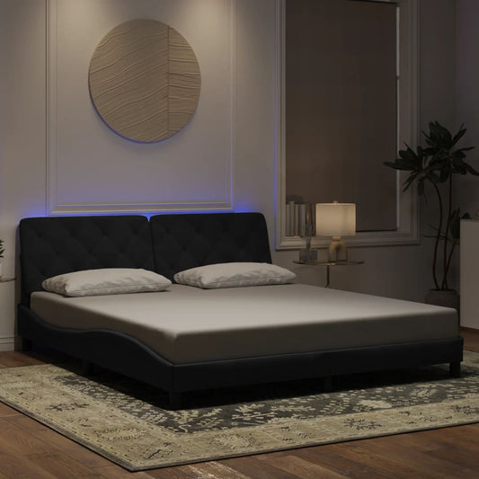 Bettgestell mit LED ohne Matratze Schwarz 180x200 cm Samt