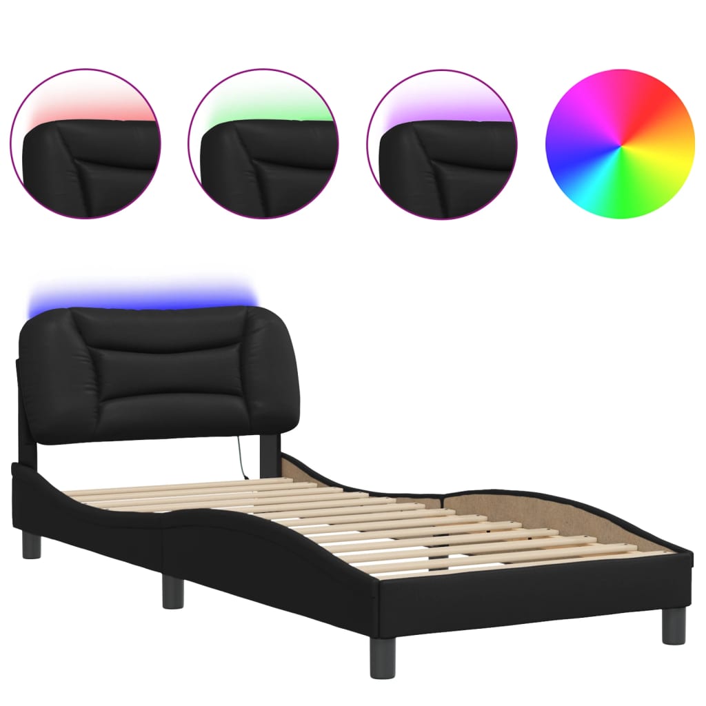 Bettgestell mit LED ohne Matratze "Hvar" Schwarz 90x190 cm Kunstleder